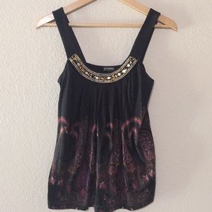 Express Black Print and Metallic Top, Size XS
